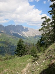 vue sur les faces est du Vercors en montant au Ménil 