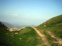 Passage des Pyrénées vers Roncevallès, vue depuis le bas du Leizar Atheka