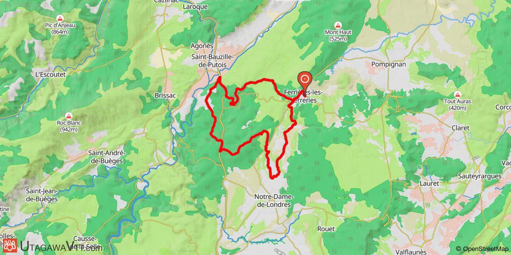 Descente à Saint-Bauzille depuis Ferrières et remontée via le Puech du Mail