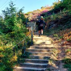 Escalier pour descendre le long des rails du train (ça passe sur le VTT)
