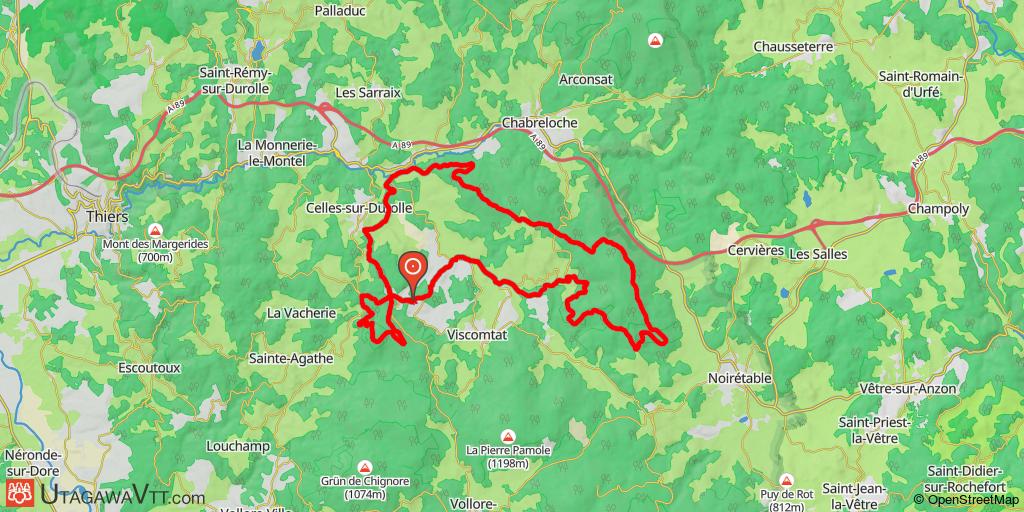 Croix des Olmes - Rochemulet - Celles - Durolle - Col des Sagnes - Grand Bois - Viscomtat