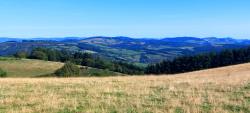 Sur le GR 7, vue sur les éoliennes de Valsonne