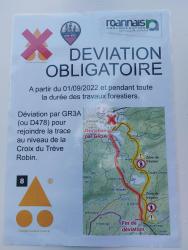 La Verrerie, travaux parc éolien, déviation obligatoire par GR 3A