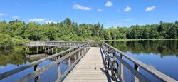 Lac des Settons, sur la passerelle, passage à pied