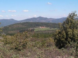 vue Nord depuis le sommet de la rando: LE LAQUINA.
au 1er plan la ferme du plateau lambert, en arrière plan, la suite du massif des maures, et, au fond, (on ne le distingue pas sur la photo), les alpes enneigées.