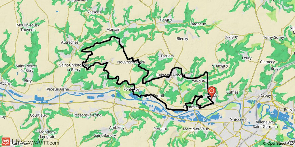 Pasly - Bords de l'Aisne et plateau de Fontenoy - variante 45 km